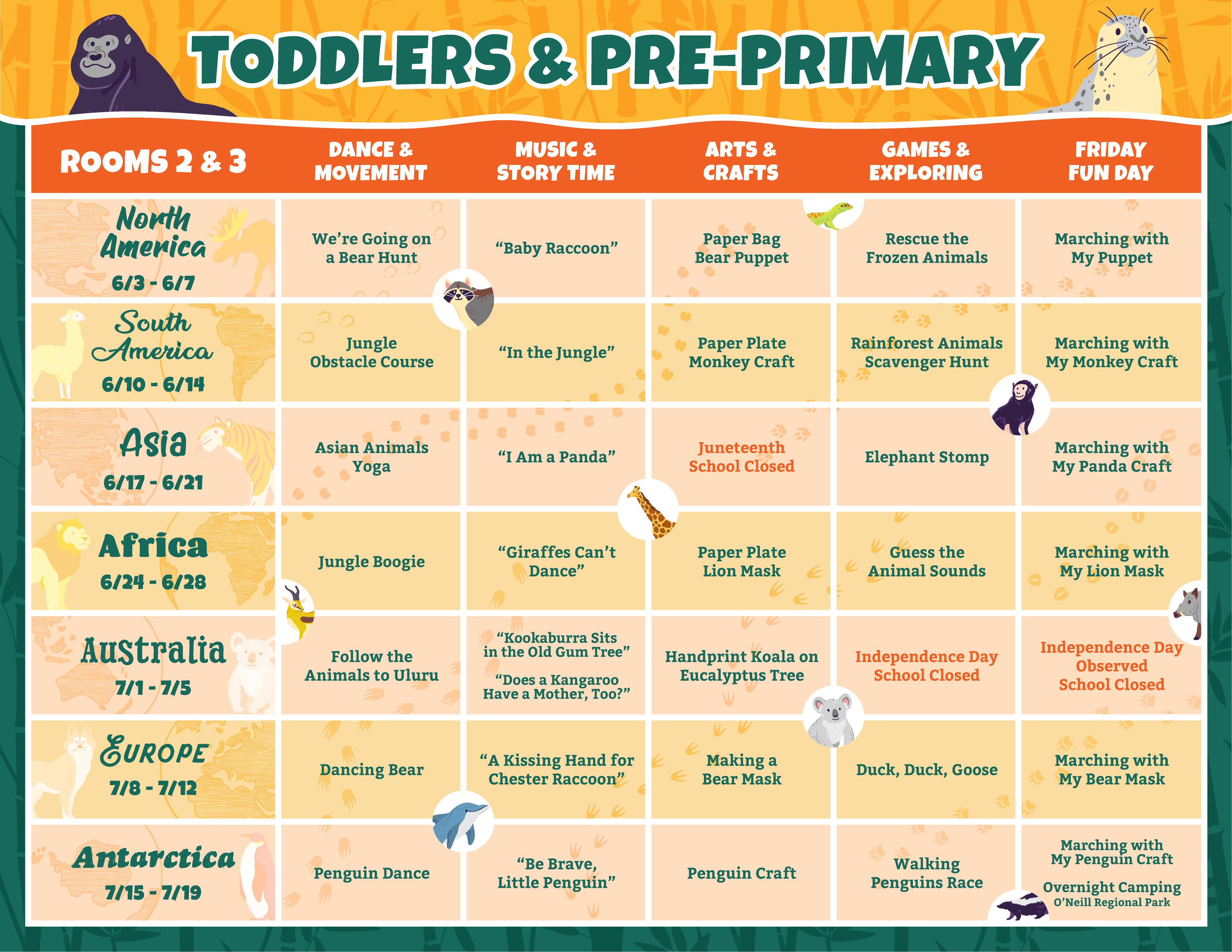 Toddler/Pre-Primary Summer Schedule