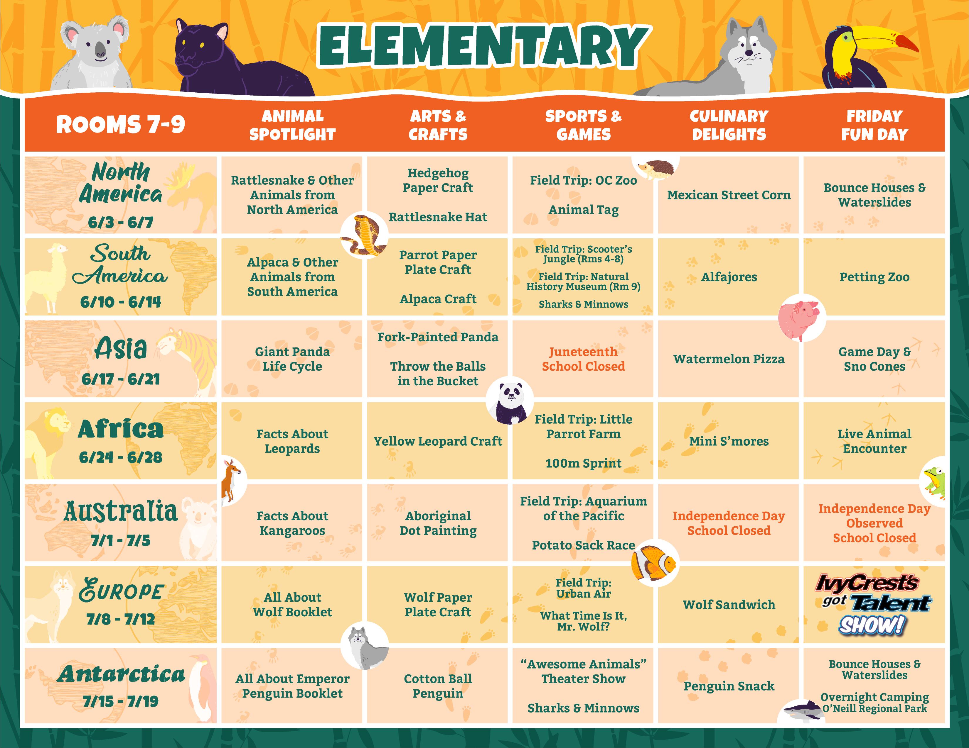 Elementary Summer Schedule